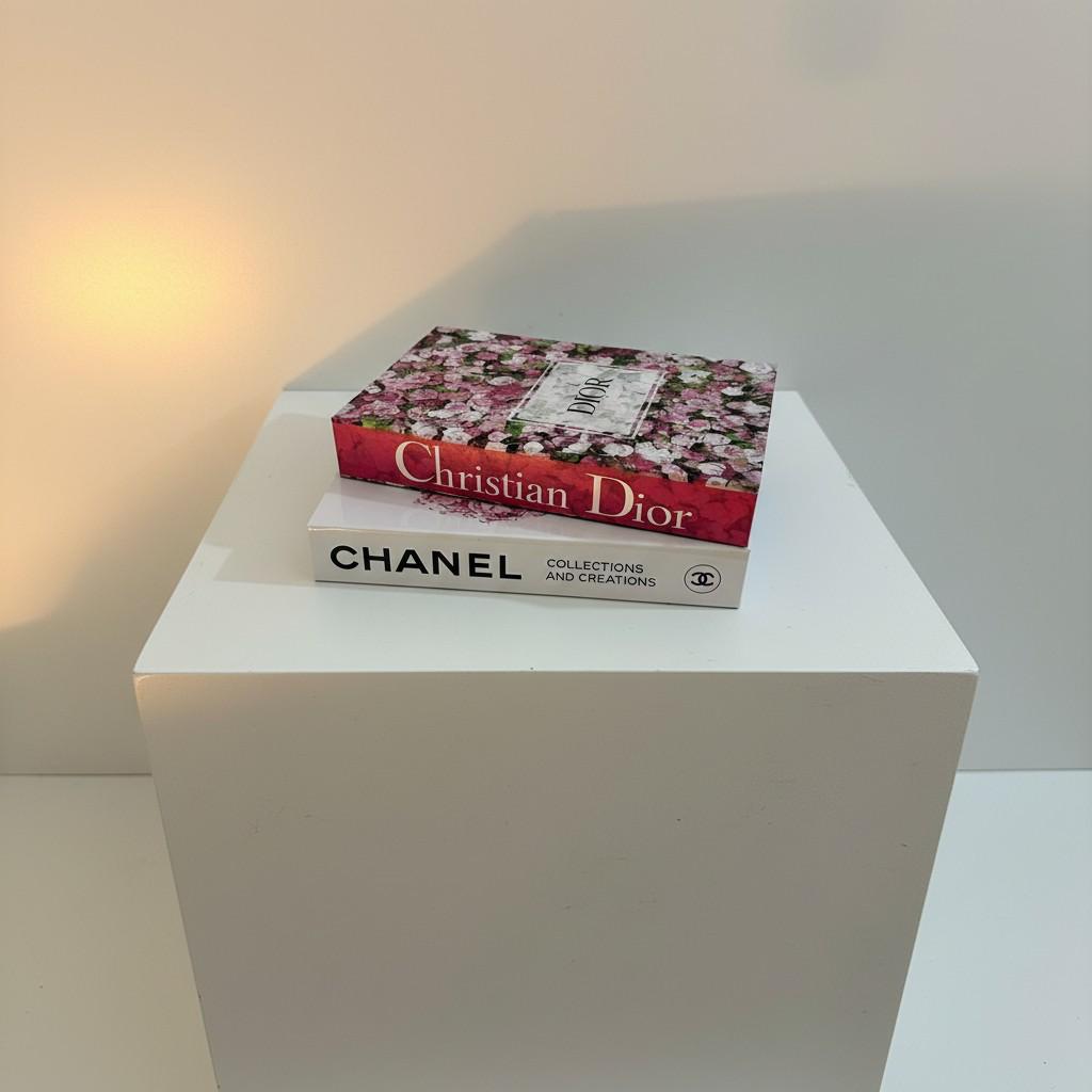 Luxury Decorative Book Box Set (2 Pieces) — Chanel & Dior Pink Floral Coffee Table Decor
