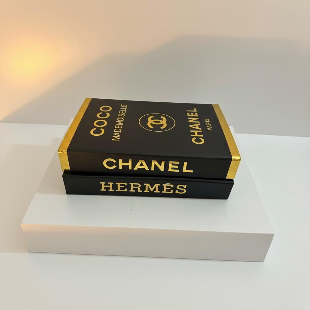 Luxury Decorative Book Box Set (2 Pieces) — Chanel & Hermès Inspired Coffee Table