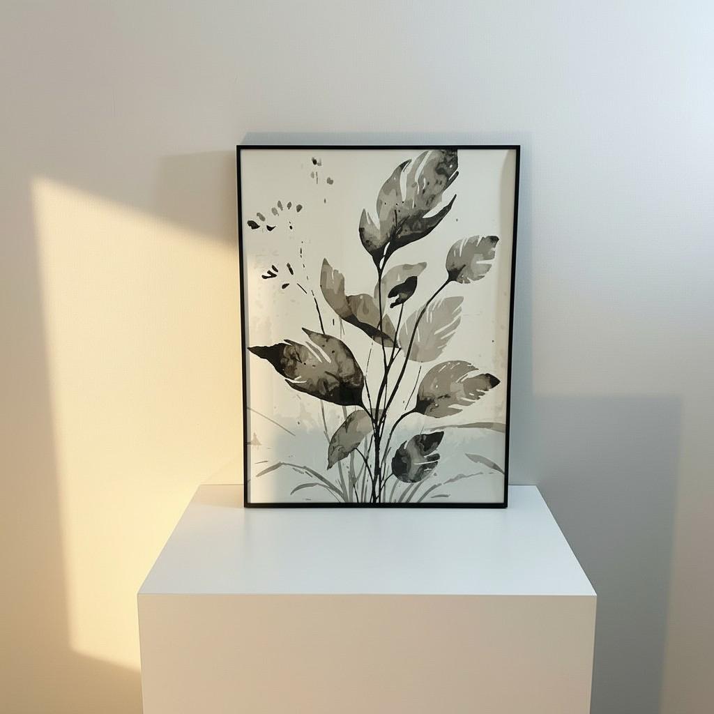 Earth Leaves Framed Wall Art – Neutral Botanical Painting | Minimal Luxury Nature Decor | Calm Modern Interior | 50x65 cm