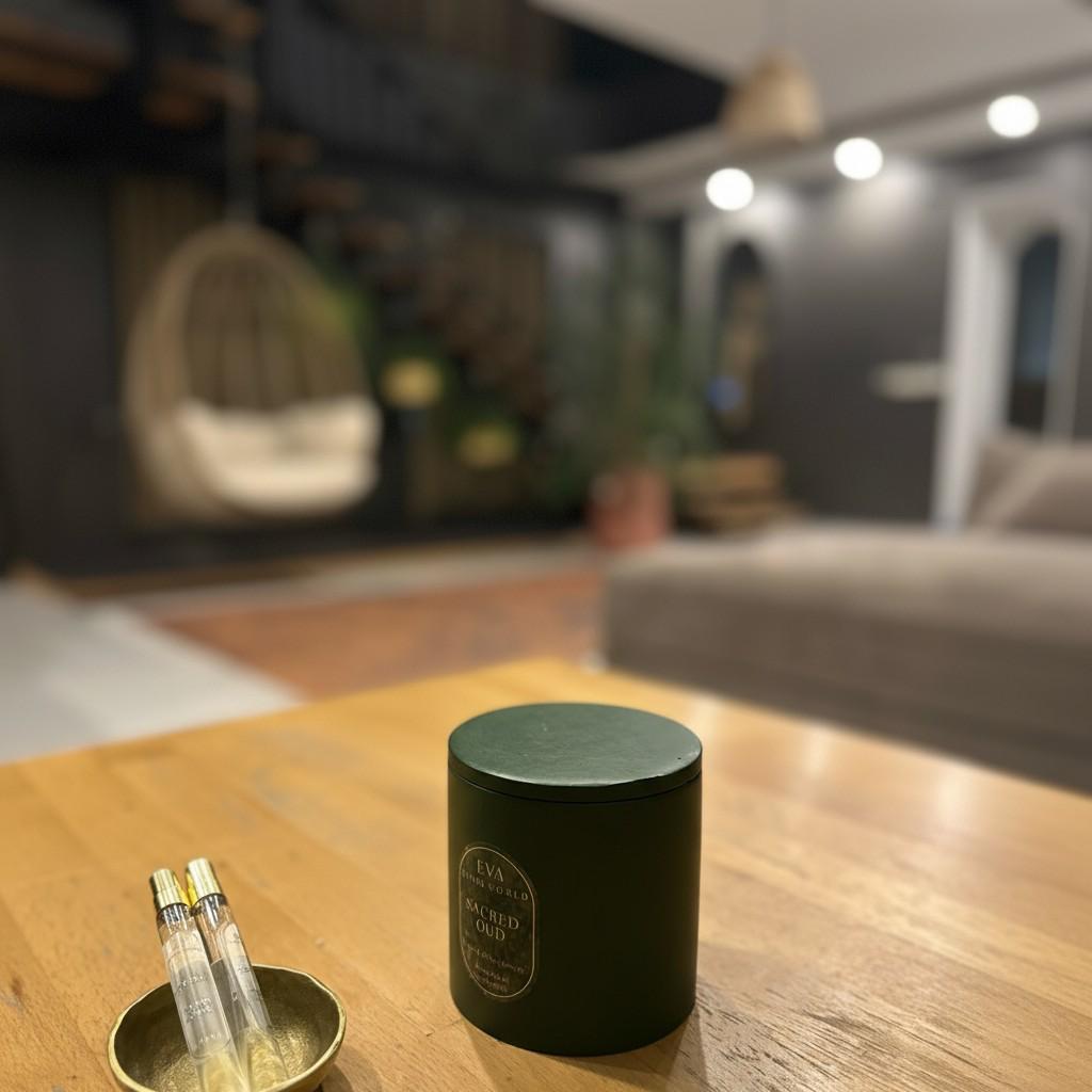 Sacred Oud – Purity &amp; Calm Energy Candle (10x10 cm Luxury Ritual Edition)