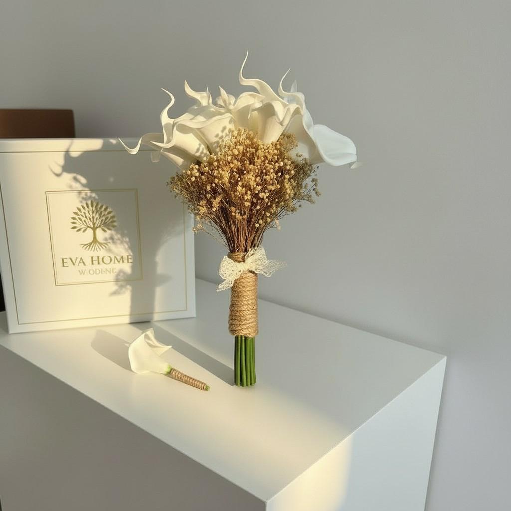 Rustic Calla Bridal Bouquet — Ivory White | Calm Luxury Wedding Flowers