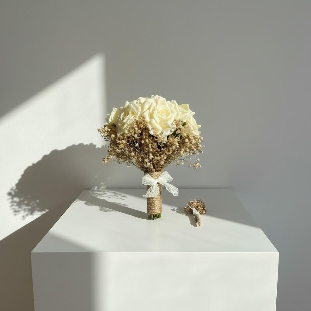 Rustic Rose Bridal Bouquet — Ivory White | Calm Luxury Wedding Flowers