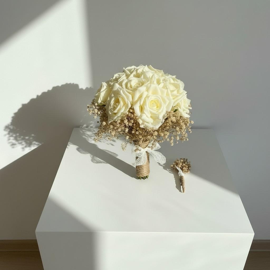 Rustic Rose Bridal Bouquet — Ivory White | Calm Luxury Wedding Flowers