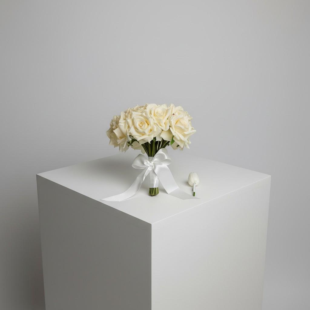 Classic Ivory Rose Bridal Bouquet — Minimal Ivory Bridal Bouquet