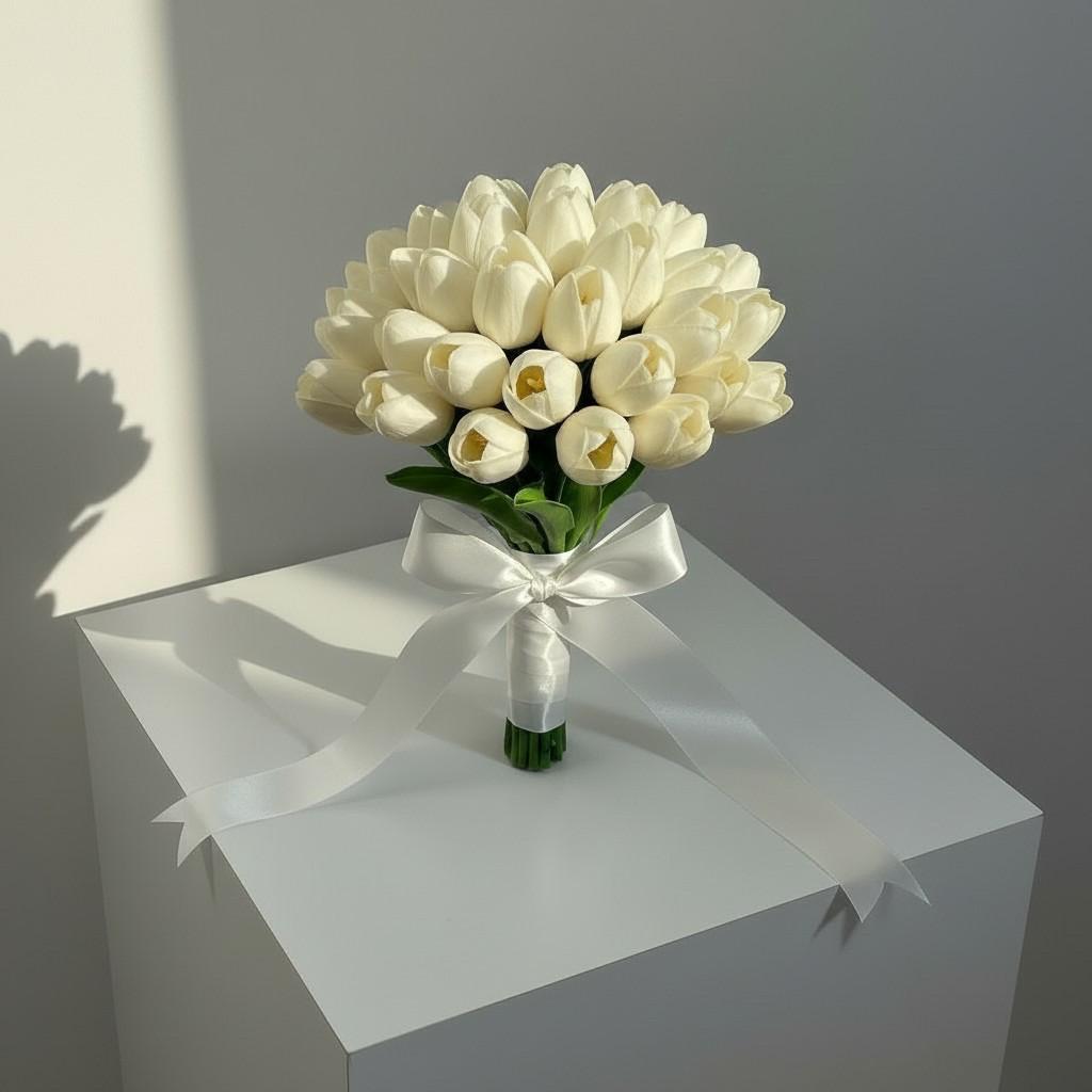Classic Ivory Tulip Bridal Bouquet — Elegant Modern Wedding Flowers