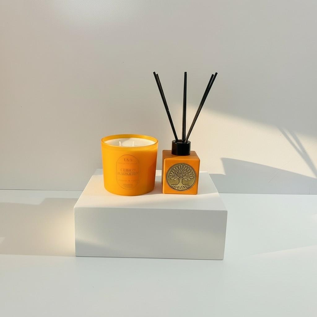 Citrus Harmony Reed Diffuser & Glass Candle Set | Energy Fragrance Collection