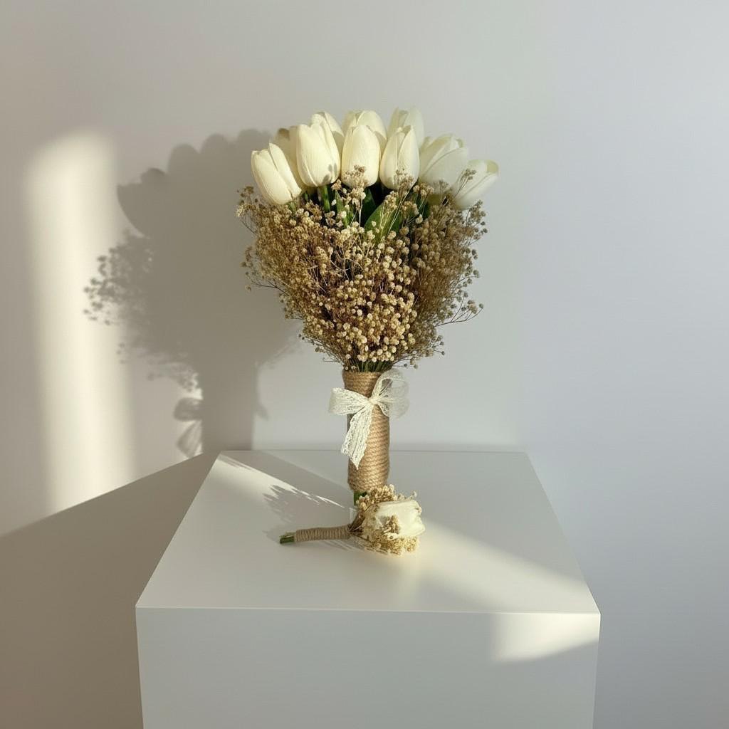 Rustic Ivory Tulip Bridal Bouquet — Natural Texture Bridal Flowers