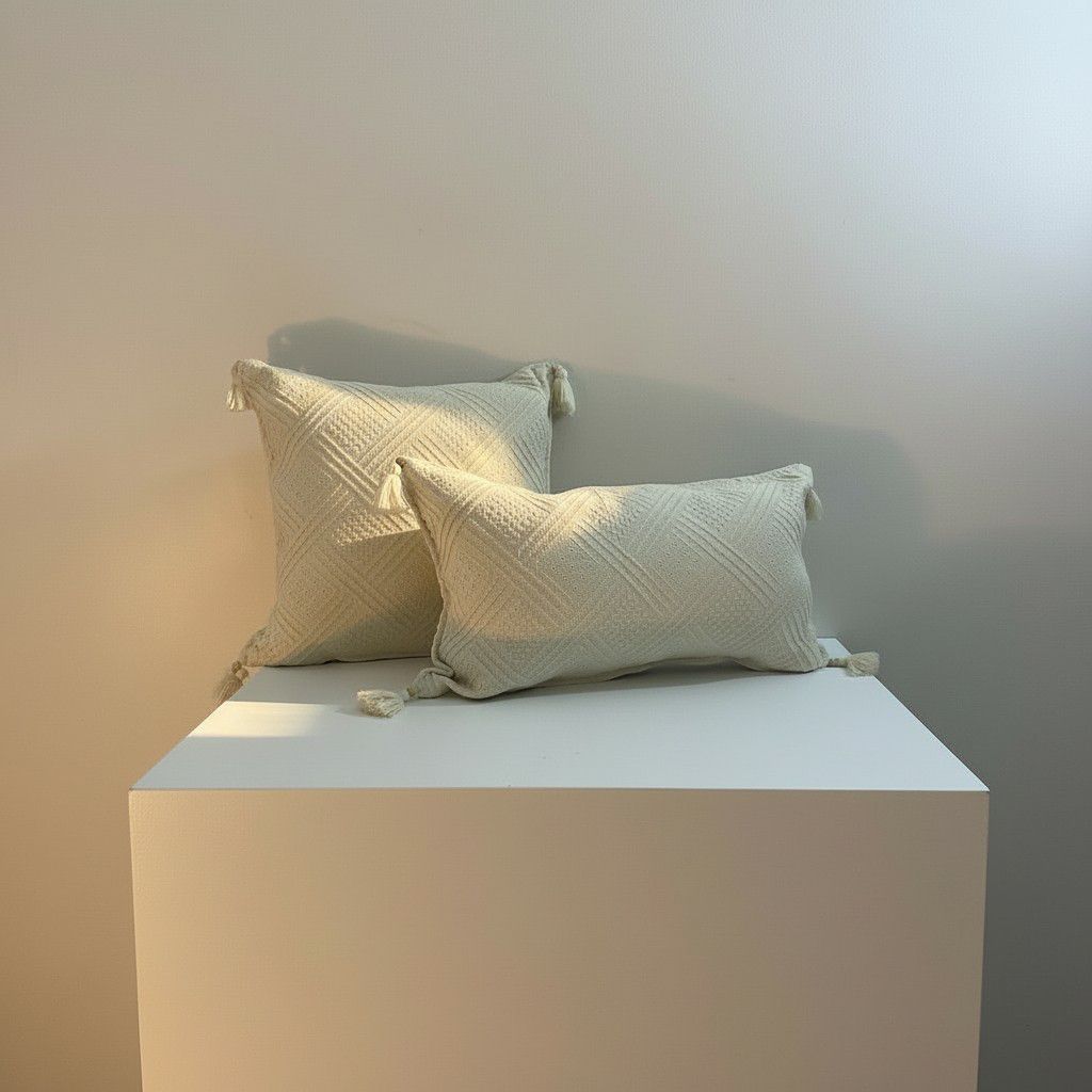 Cream Tassel Cushion Set – Textured Boho Decorative Pillows – 40×40 & 30×50 Neutral Luxury Sofa Cushion Covers