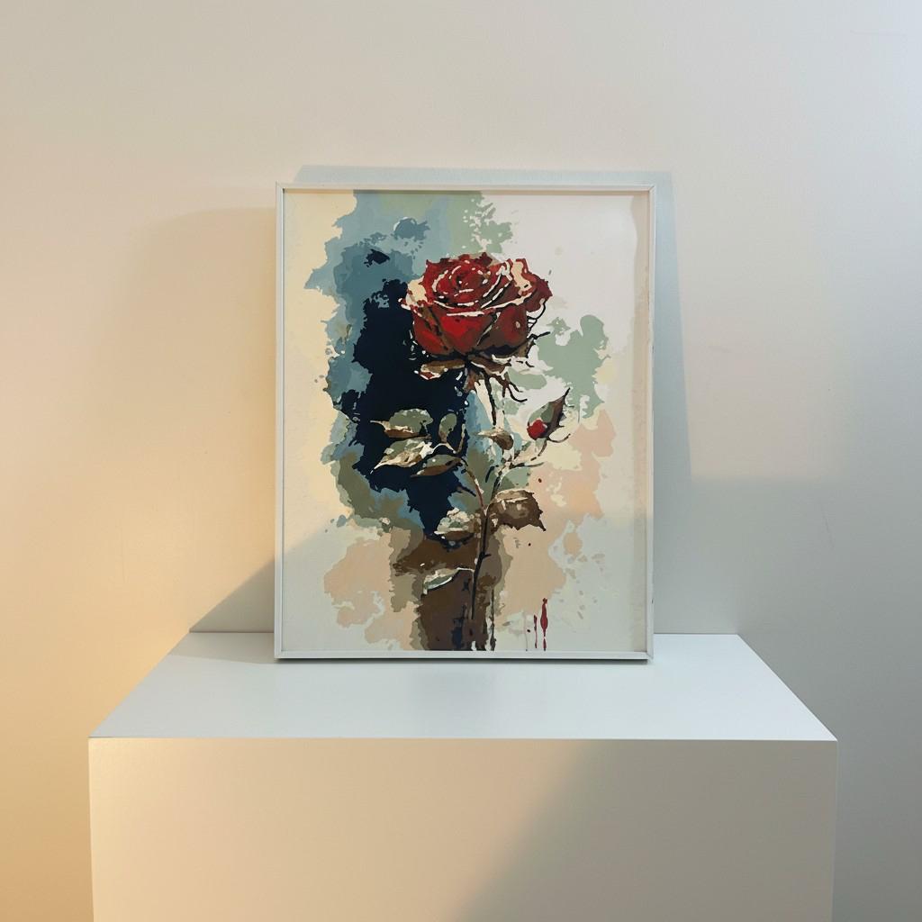 Velvet Rose Framed Wall Art – Romantic Red Rose Painting | Elegant Feminine Decor | Soft Luxury Interior | 40x50 cm