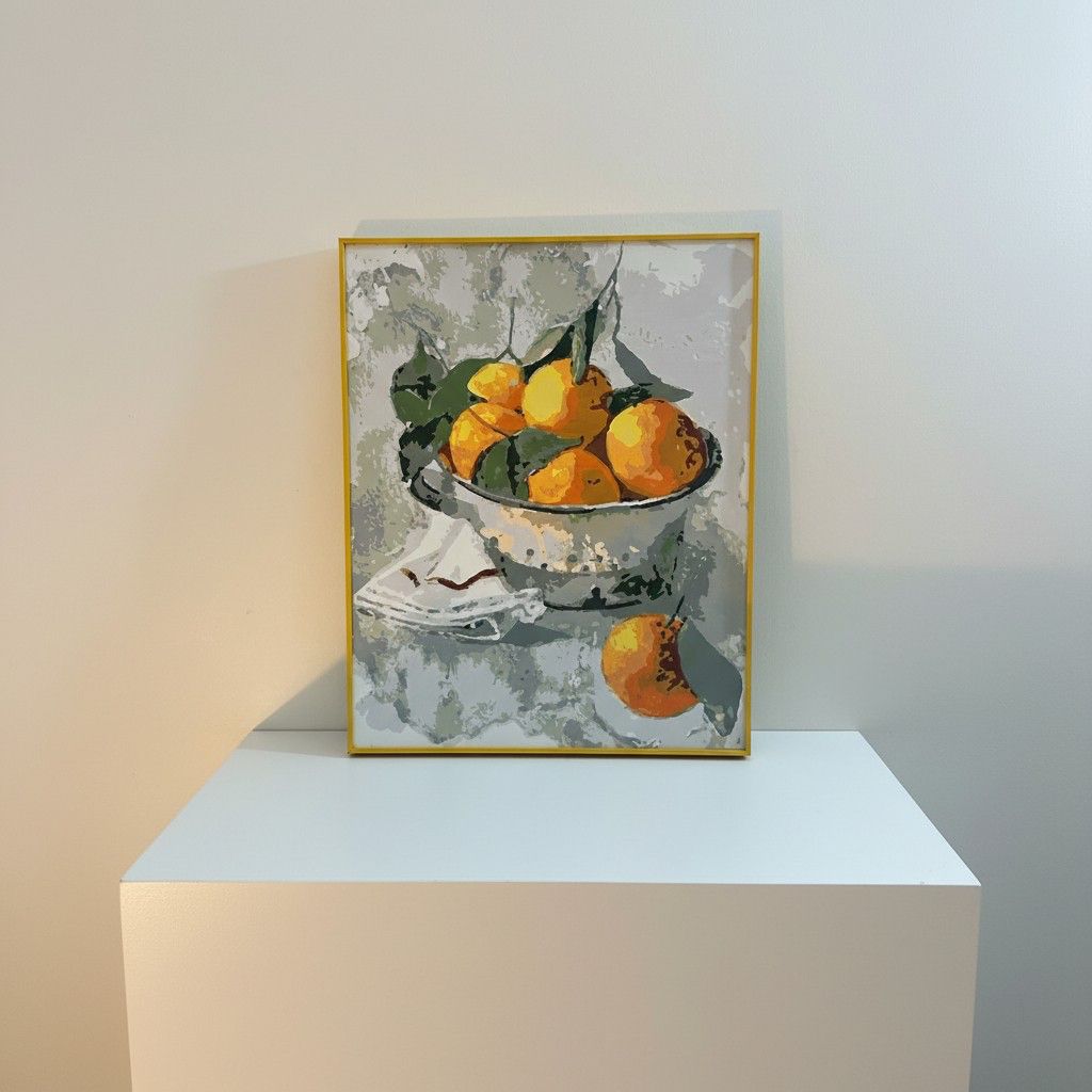 Citrus Still Life Framed Wall Art – Orange Bowl Painting | Warm Kitchen Decor | Minimal Luxury Home Aesthetic | 40x50 cm