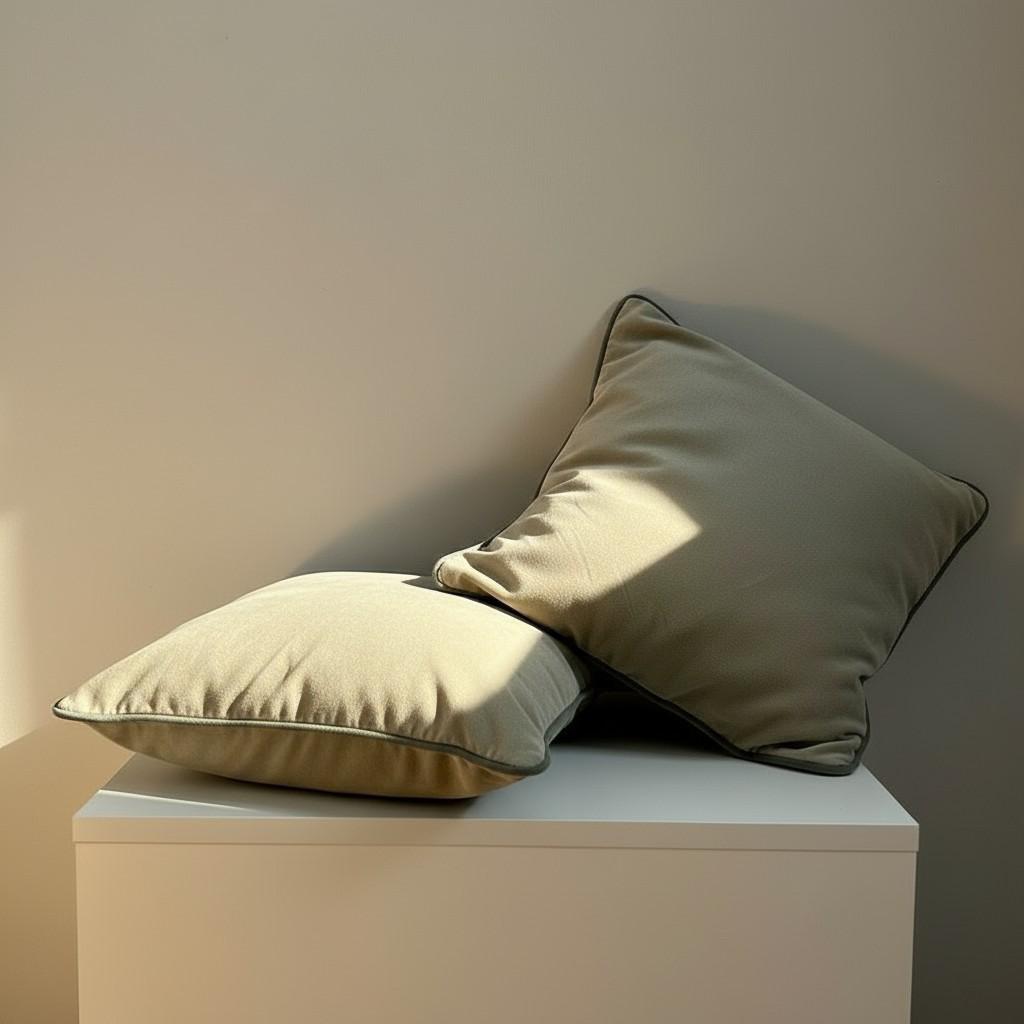 Set of 2 Beige Velvet Cushion Covers with Navy Piping – Luxury Decorative Pillow Covers – Elegant Sofa Cushions