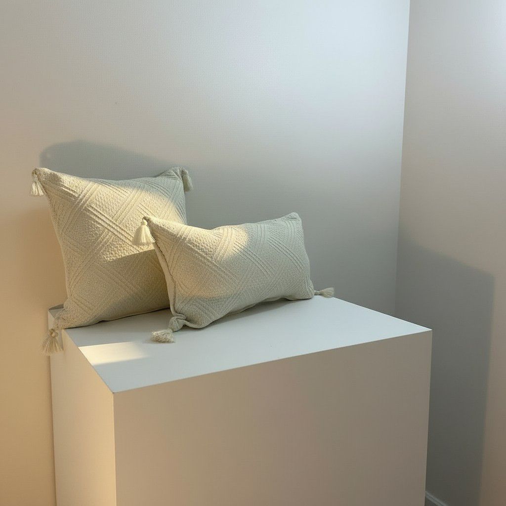 Cream Tassel Cushion Set – Textured Boho Decorative Pillows – 40×40 & 30×50 Neutral Luxury Sofa Cushion Covers
