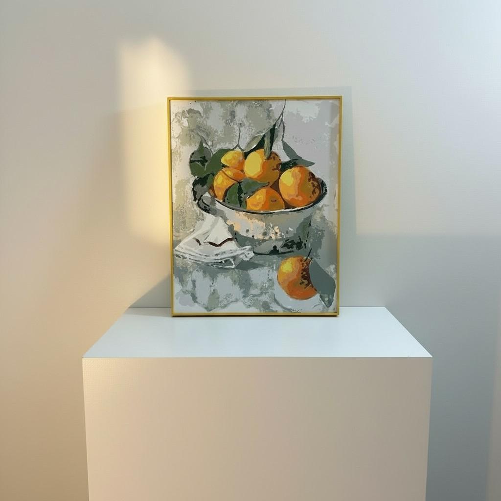 Citrus Still Life Framed Wall Art – Orange Bowl Painting | Warm Kitchen Decor | Minimal Luxury Home Aesthetic | 40x50 cm
