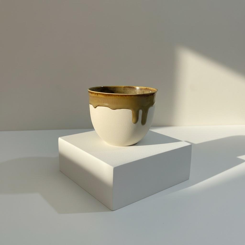 Golden Drip Ceramic Cup – Handmade Style Ritual Object | EVA HOME WORLD