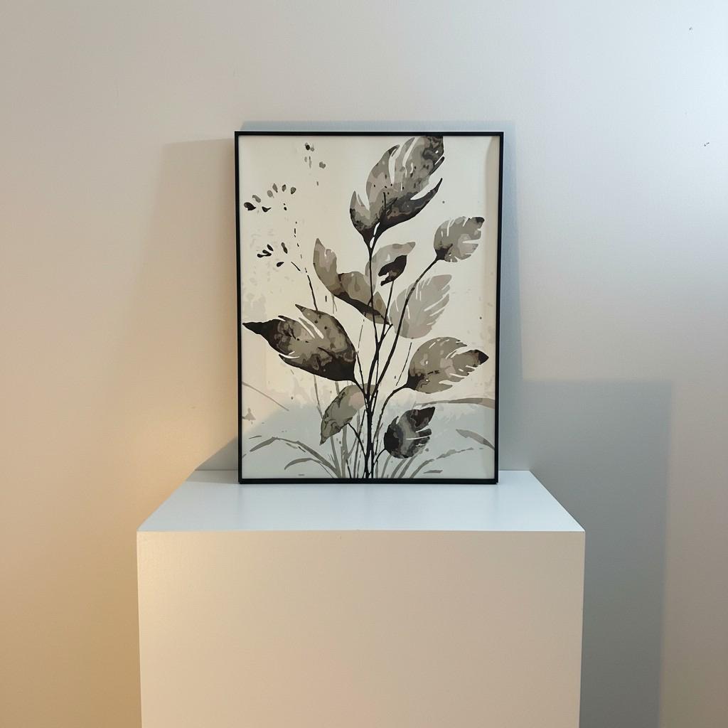 Earth Leaves Framed Wall Art – Neutral Botanical Painting | Minimal Luxury Nature Decor | Calm Modern Interior | 50x65 cm